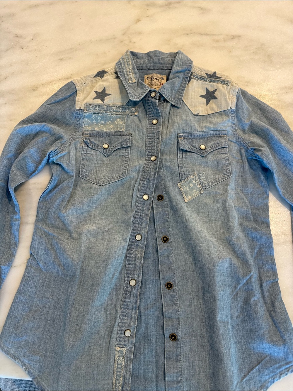 Kids Polo by Ralph Lauren Light Denim Western Star Snap Shirt